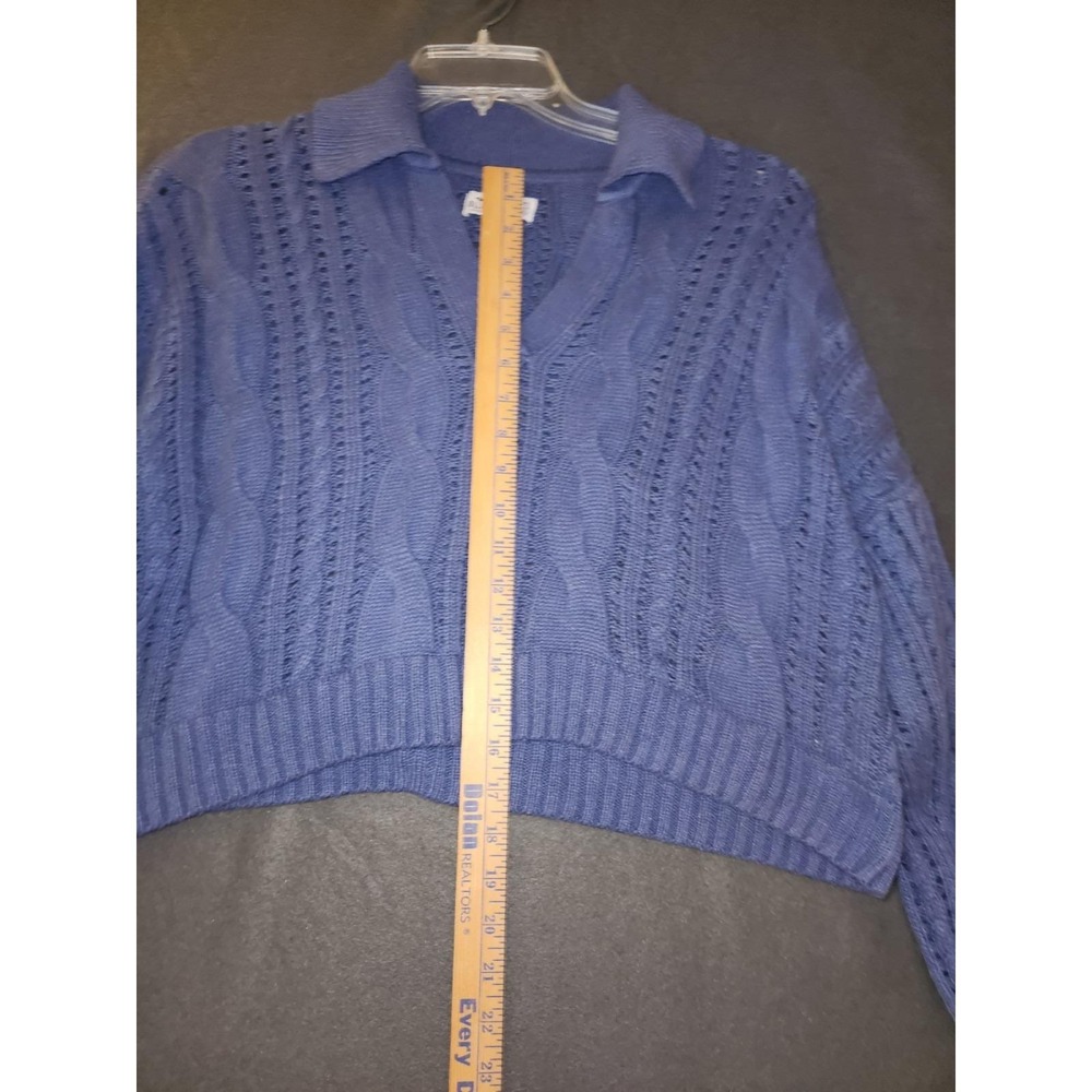 Hollister Chunky Knit Sweater XS‎ Blue Cropped Cable Y2K Oversized Fisherman - Picture 3 of 6